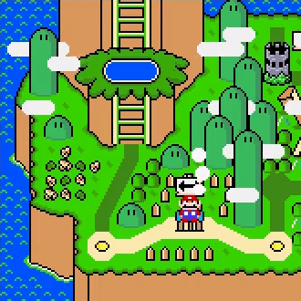 Screenshot of the overworld map in Super Mario World