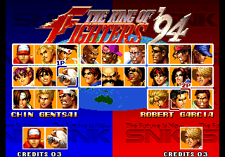 King of Fighters '94's team select screen from my hack