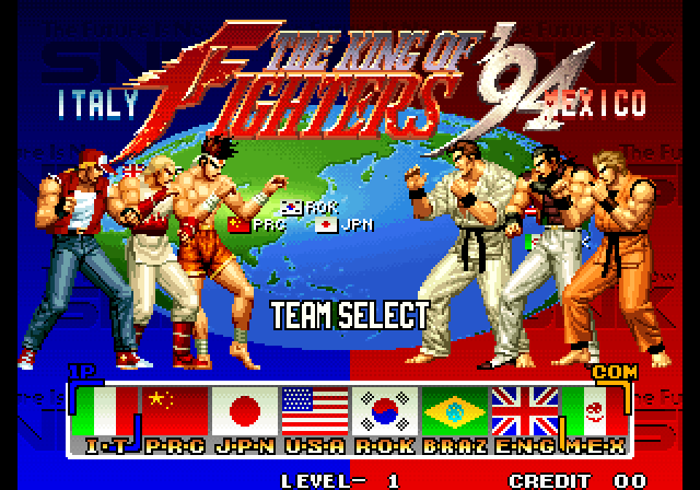 King of Fighters '94's team select screen