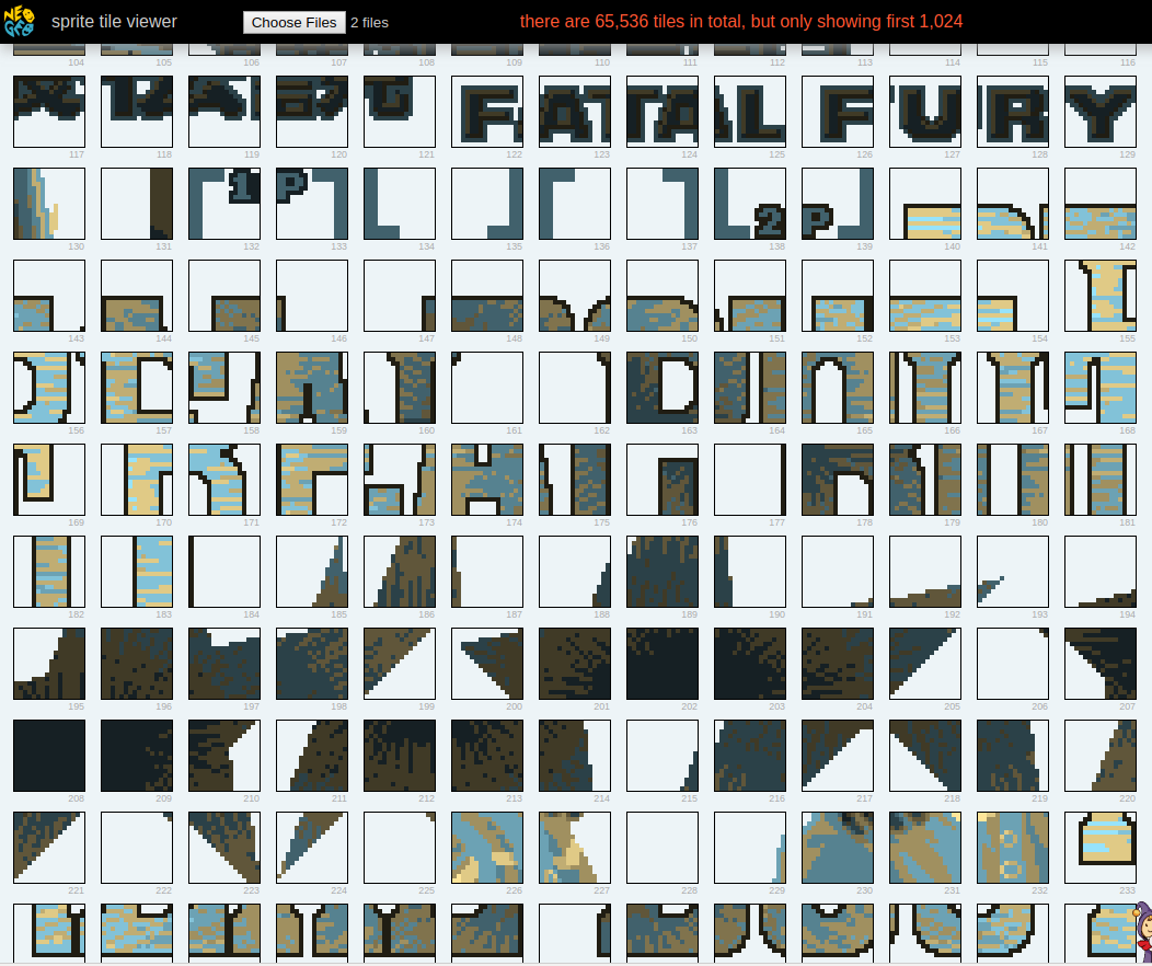 Real Bout Fatal Fury tiles loaded into the tile viewer