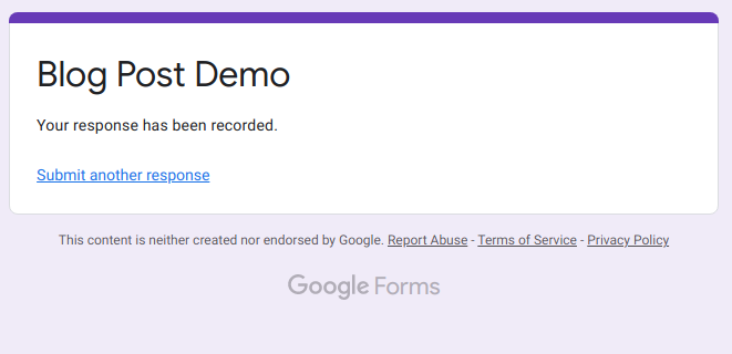Google Form response page