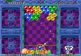 Puzzle Bobble with the shooter at 34 degrees